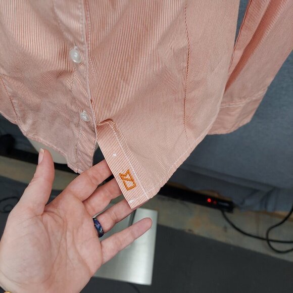 Cutter & Buck NWT Women's Orange striped S Long Sleeve Button Down - Picture 2 of 11
